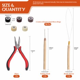 Tanstic Kit de Extensión de Cabello de 753 Piezas, Que Incluye 750 Piezas de Microanillos Forrados de Silicona de 5 Colores con Alicates de Extensión de Cabello, Gancho para Tirar Y Enhebrador de Aguj