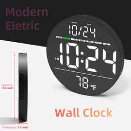 Digital Wall Clock with Large LED Display, Date, Temperature, Auto-Brightness | Small [PLUG-IN] Clock | Modern Electric Wall Clock for Bedroom, Classroom, Living Room, Home, Office, Farmhouse - White