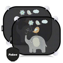 Pakoo Car Sun Shade Baby with UV Protection, Car Window Sun Shade for Children with Cute Animal Motifs, 2 Pack - 17.7 x 14 inches