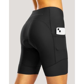 Pantalones cortos de ciclismo 4D de cintura alta para mujer, con bolsillos, Negro -, M
