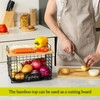 2 Set XL Stackable Wire Basket with Bamboo Tops &