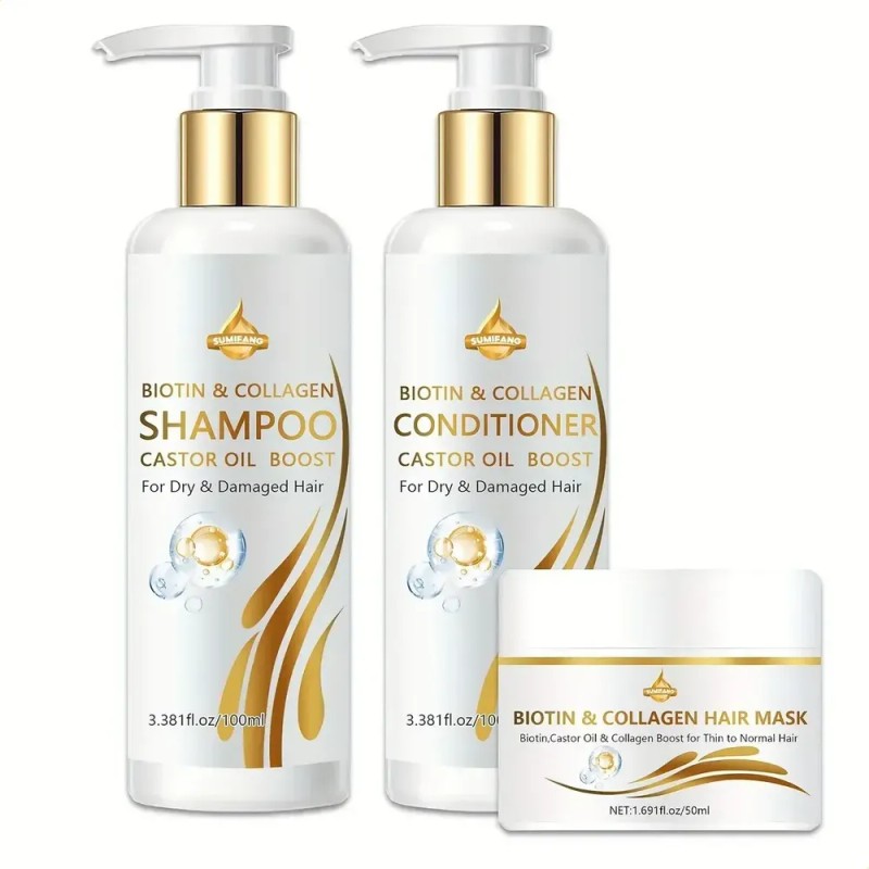 Kit Shampoo Acondicionador Y Mascarilla Biotina Colágeno
