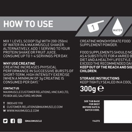 MaxiNutrition MaxiNutrition Creatine | Performance Boosting Creatine Monohydrate Powder | Unflavoured, 300g - 60 Servings