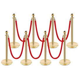 Stanchion Post with Velvet Rope, VIP Stanchion Queue Pole Barrier Posts, Red Carpet Stanchion Set, Gold 10-Pack