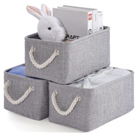 Kriovoa 3 Pcs Fabric Storage Baskets, Foldable Storage Baskets with Handles, Canvas Storage Boxes for Shelves, Toys, Clothes, Books 31x21x16cm, Grey.