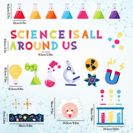 FYSUIMU 67Pcs Science Bulletin Board Decoration Science is All Around Us Classroom Decor Chemistry Lab Apparatus Paper Cutouts for Back to School Home Chalkboard Wall Scientific Theme Party Supplies
