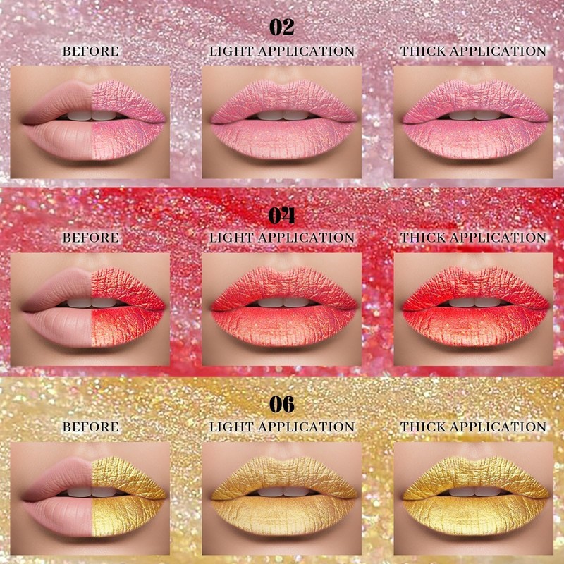 Prreal Metallic Liquid Lipstick, Glitter Lip Gloss, Moisture Shimmer Lip