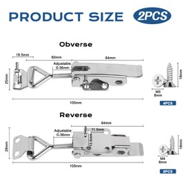 EXLECO 2 x Stainless Steel Tension Latch Max.28 x 105mm,Load Capacity 3 KN Toggle Lever Tensioner Adjustable 36 mm Quick Release Snap Lock for Boxes Cupboard