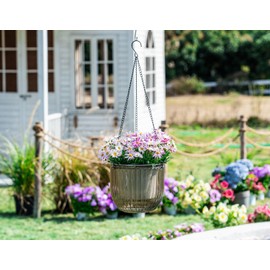 Melphoe 1 Pack Self Watering Hanging Planters Indoor Flower Pots, 8.3 Inch Outdoor Hanging Plant Pot Basket, Plant Hanger with 3Hooks Drainage Holes for Garden Home