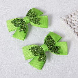 3in Glitter Apple- Green Pigtail Hair Bows Alligator Clips Hair Pins Barrettes for Teen Girls Kids Women Summer Early Spring Holiday Party Dress Costume Decor Accessory Xmas Gift