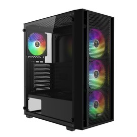 GAMDIAS ATX Mid Tower Computer PC Case with Tempered Glass, 4X 120mm ARGB PWM Fans Gaming Case, Support Up to 6X 120mm Fans, 360mm AIO/Radiator, 260mm GPU/VGA, 160mm CPU Air Cooler