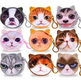 ArtCreativity Cats and Dogs Coin Purse Set - Pack of 12 Mini Coin Purses - Cute Coin Purse for Girls with Adorable Animal Faces - Tiny Coin Purses for Cat Themed Party Favors - Bulk Dog Party Favors