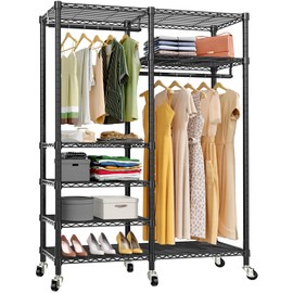 VIPEK R4 Garment Racks Heavy Duty Clothes Rack -620lb Capacity Metal Frame, Rolling Lockable Wheels & 6 Tiers Adjustable Height Shelves & Hanger Rods, Sturdy Wardrobe Closet for Home Storage, Black