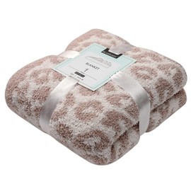bearberry Fuzzy Leopard Knitted Throw Blanket Soft Cozy Warm Microfiber Blanket for Couch Sofa Bed Travel (Stone/Cream, 40"x50")