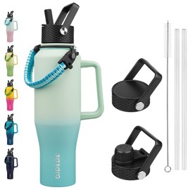 BJPKPK Insulated Water Bottles with Straw Lid, 40oz Metal Water Bottle with 2 lids & Paracord Strap, Double Wall Stainless Steel Tumbler with Handle, Reusable Cups, Mugs, Thermos, Mint