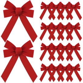 Yuxung Large Red Velvet Bows Valentine's Day Wreath Bow Tree Topper Ornament Bow for Garland, Indoor Outdoor Holiday Decorations(9 x 13 Inches, 24 Pcs)