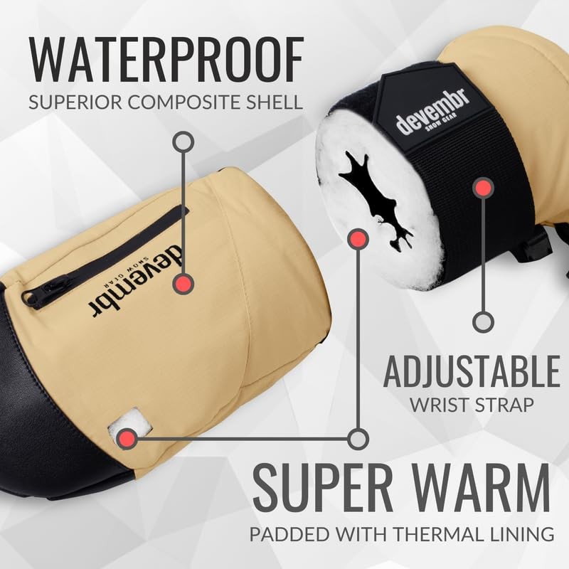 devembr Ski Mittens with Wrist Guards, Snowboarding Mittens Touchscreen, Snow