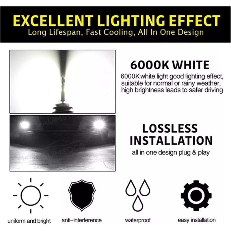 AUIMSOCO 2x 9006/HB4 LED Combo Headlight Bulb Kit Low Beam