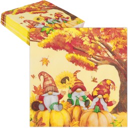 40pcs Fall Gnomes Napkins Autumn Paper Cocktail Napkins Thanksgiving Harvest Festival Dinner Supplies Table Decorations