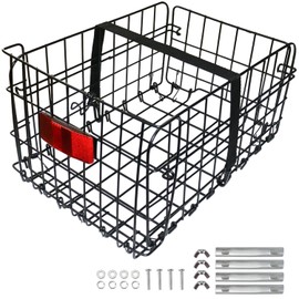 Folding Rear Bike Basket, Huntoshon Quickly Release Metal Bicycle Rack Cargo Basket with Strap & Reflective Tail Light for Most Mounted Bike Rack