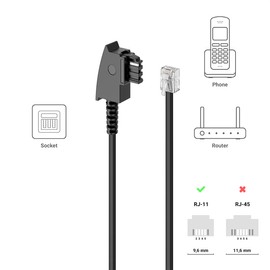 deleyCON 15 m Telephone Cable, TAE-F Plug to RJ11 Plug, International Standard, 6P4C Flat Cable for Analogue Devices to TAE-F Telephone Socket, Telephone, Fax, Modem, Router, Answering Machine, Black