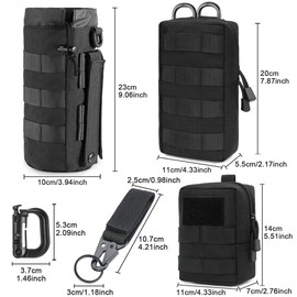 MUCHER 3 Pack Molle Pouches Tactical Waist Bags EDC Utility Pouch Waist Bag with 3 Hooks and 3 Keychains for Outdoor Hiking Hunting Camping Training Travelling (Black)