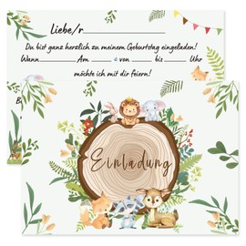 Sugeru 12 x Children's Birthday Invitation Cards with Safari Animals Design, Birthday Invitations for Young Girls, Lion Elephant Invitation Cards, Birthday, Gamer Teenager Party Invitations