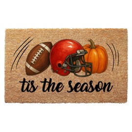Tis The Season Fall Football Welcome Mat - Game Day Doormat, Outdoor Coir Front Door Rug, Sports Fan Home Decor, Housewarming Gift