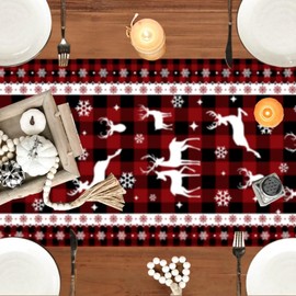 Lslandmood Christmas Table Runner Long Coffee Table Runner Xmas Red Tartan Table Runners Linen for Party Round Table Cover 40x180cm