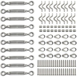 LinaLife 10 Set Stainless Steel Turnbuckle Balustrade Kit Wire Cable Handrail Tool G316 for Wooden Posts Balustrade Turnbuckle Kit Wire Handrail Cable
