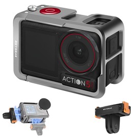 REYGEAK Ultralight Metal Cage for DJI Action 5 Pro/4/3, Aluminum Protective Housing Frame with 1/4" Screw, Cold Shoe, Quick Release Adapter Mount with Double Claws for DJI Osmo