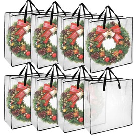 LDXDRU 8 Pack Wreath Storage Bag, Clear Wreath Storage Container, Plastic Wreath Bags with Sturdy Handles for Holiday Wreaths Storage Pillow & Blanket