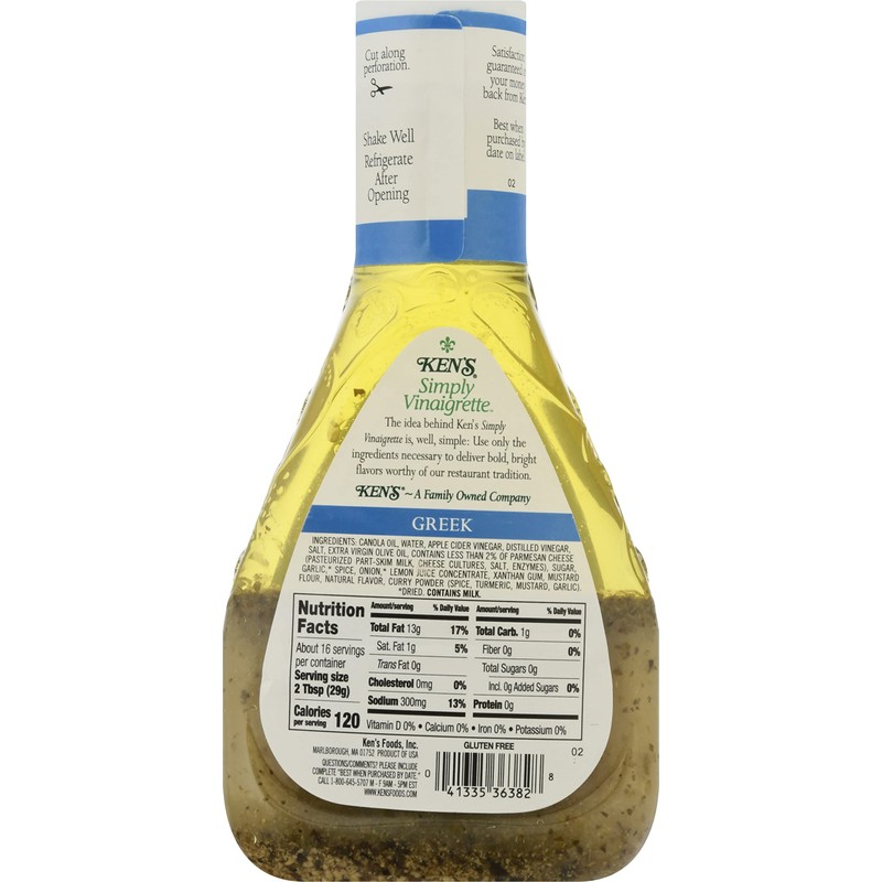 Ken’s Steakhouse Simply Vinaigrette Greek Dressing, Gluten Free with No