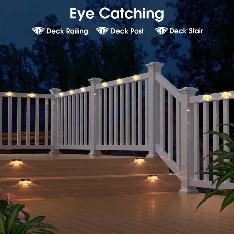 Eyrosa Solar Deck Lights 8 Pack, Solar Lights Outdoor Waterproof