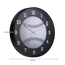 CIGERA 12 Inch Baseball Wall Clock - Silent Non-Ticking, Battery Operated, Durable Frame - Sports Decor for Bedroom, Office, Man Cave - Gift for Baseball Fans/Lovers, Dad