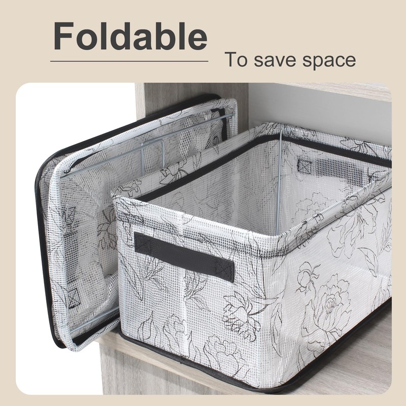 2 Pack Storage Boxes with Handle, Foldable Storage Basket for