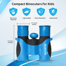 BlueCabi 8x21 Kids Binoculars – Compact, Durable and Lightweight with Magnification up to 8X – with Rubber Coating and Anti-Slip Texture – Includes Neck Strap, Wipe Cloth & Carry Case – Blue/Black