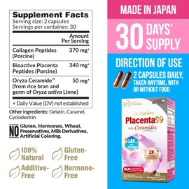 LABO Nutrition Le Ageless Placenta 99 with Ceramides -Placenta Supplement with Collagen Peptides, Oryza Ceramides-Skin Regeneration, Hydration, Anti-Aging Wrinkle Support, Immune Health, 60 Capsulesx3