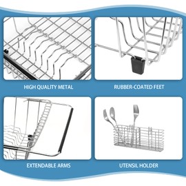 BTLATHA 304 Stainless Steel Drying Rack, Expandable, Adjustable Inside The Sink (up to 9 Upright Utensils)