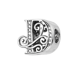 PATIKIL 925 Sterling Silver Letter Charm, Alphabet D Letters Bead Charm Initial Letter Pendants for Bracelets Necklace DIY Jewelry Gift, Silver Tone