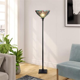 Chloe Lighting Innes Mission Tiffany-Style Blackish Bronze 1 Light Torchiere Lamp 14" Wide