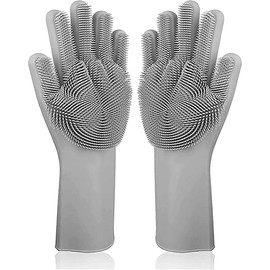 LHOME Magic Silicone Dishwashing Scrubber, 2 in 1 Reusable Rubber Gloves, Heat Resistant Kitchen Tool for Household, Dish Wash, 2 Count (Pack of 1), Gray