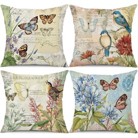 wyooxoo Spring Pillow Covers 18x18 Set of 4 Farmhouse Pillow Covers Outdoor Decorative Throw Cushion Case for Sofa Couch Living Room