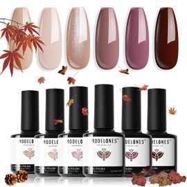modelones Gel Nail Polish Set -6 Colors Nude Gel Polish Kit Raspberries Purple Neutral Brown Pearl Glitter Nail Polish Gel Soak Off LED Starter Gel Nail Kit Manicure DIY Nail Art Salon DIY Gift