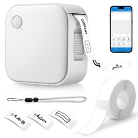 AiQInu Label Printer, Portable Mini Labelling Device, USB Charging Label Printer with 1 Roll of Label, Label Maker for Home, Office, Date, Name, Compatible, iOS & Android, School, White