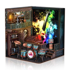 Foyucool DIY Book Nook Kit, Miniature Bookshelf Decor with LED Lights, Laser-Cut Wooden Craft Set for Adults, Creative Gift for Christmas, Birthday, Music House