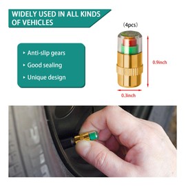 4 PCS Tire Pressure Monitor Valve Stem Caps, 2.4 Bar 36 PSI Car Tire Pressure Monitor Sensor Indicator with 3-Color Eye Alert, Universal Valve Stem Caps for Cars, SUVs, Trucks (Gold)