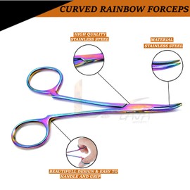 Laja Imports Pack of 2 Stainless Steel Straight & Curved Hair Pullers, 5-Inch Non-Locking Rainbow Multi Color for Educational Use
