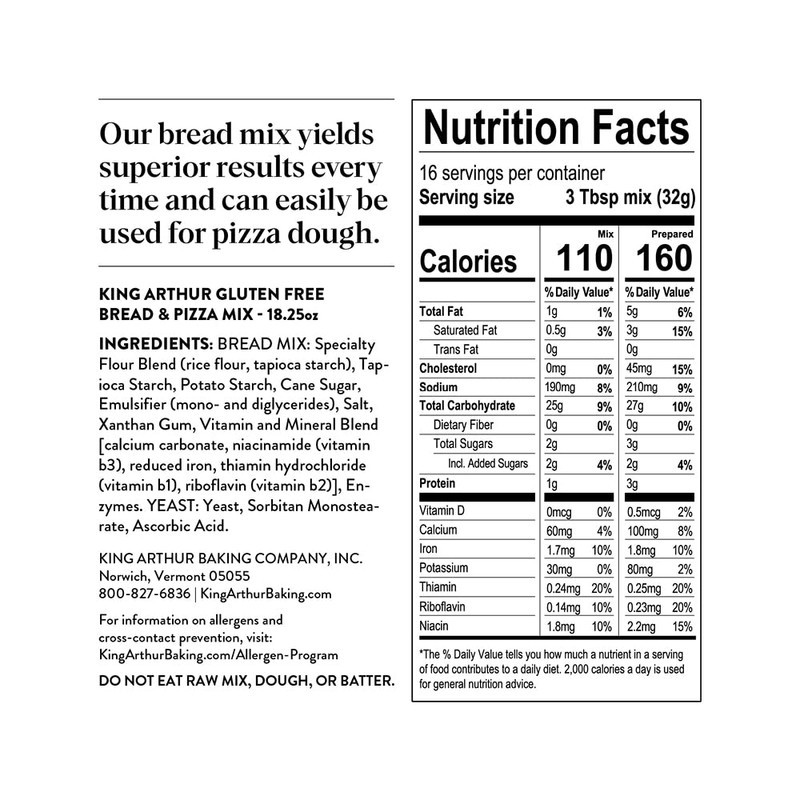 King Arthur, Gluten-Free Bread and Pizza Mix, Gluten-Free, Non-GMO Project
