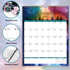 2026 Calendar - 2026 Wall Calendar, January 2026 - December 2026, 8.5" x 11", Wall Calendar 2026, Twin-Wire Binding + Hanging Hook + Large Blocks with Julian Dates, Perfect Calendar for Organizing